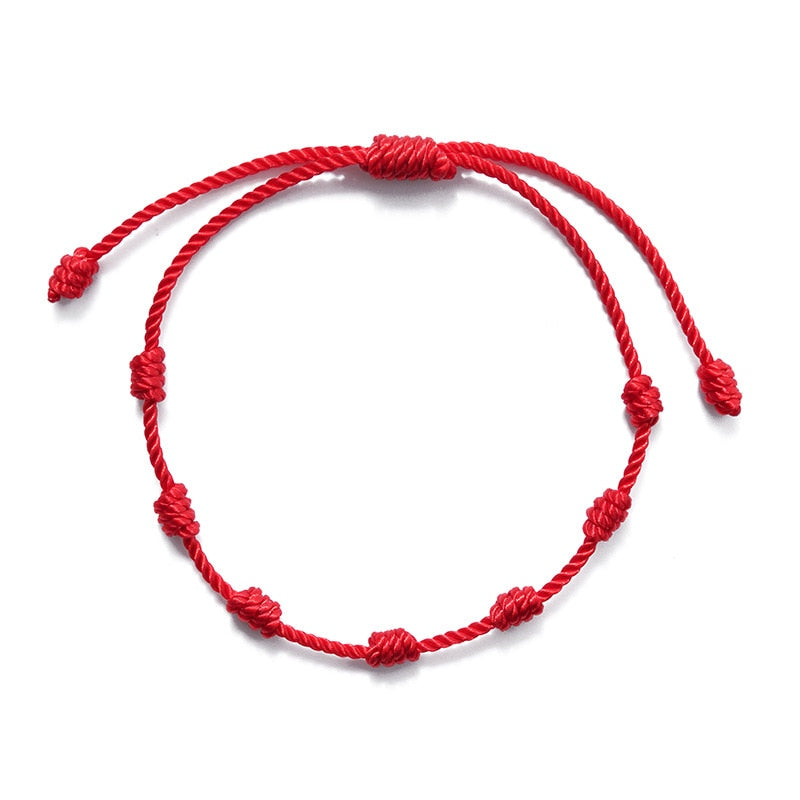 Pulseras de hilo rojo de buena suerte de 7 nudos