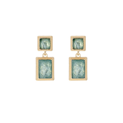 Pendientes de clip cuadrados de cristal verde vintage