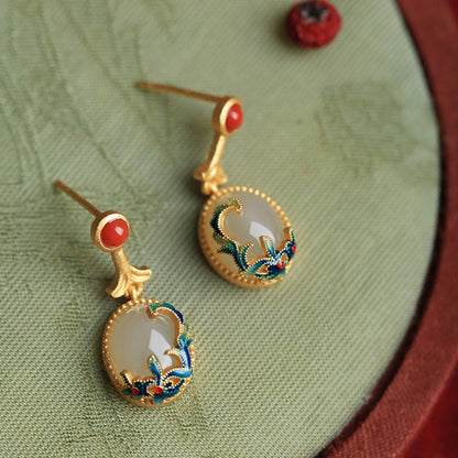 Pendientes chinos de esmalte de piedra étnica retro