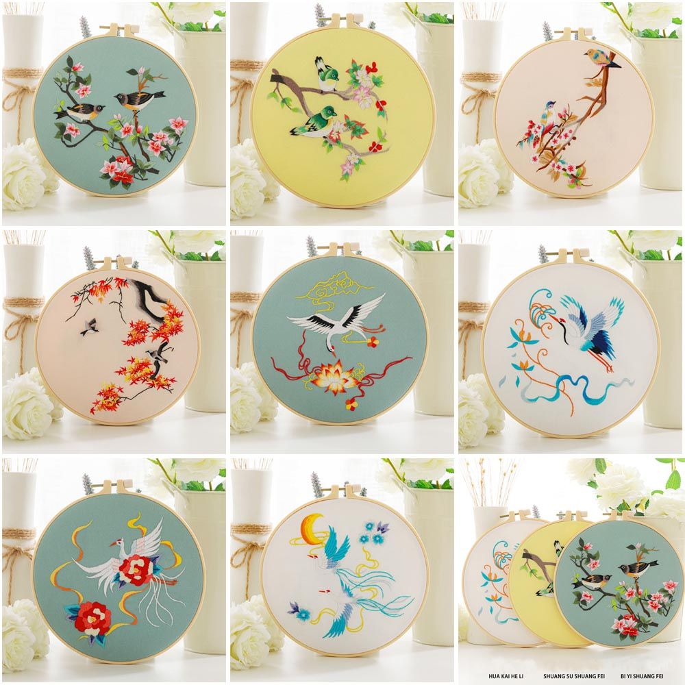1Pc No Hoop Chinese DIY Flowers Embroidery Kit