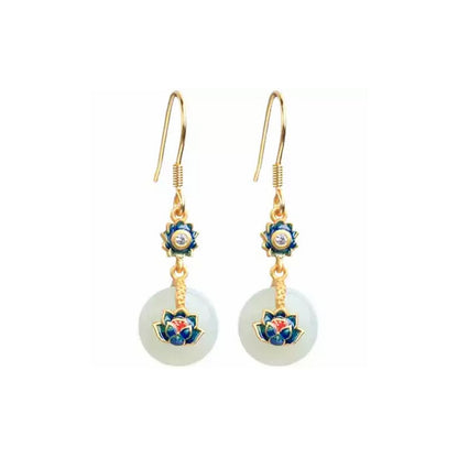 Natural Crystal Stone Lotus Pendant Earrings