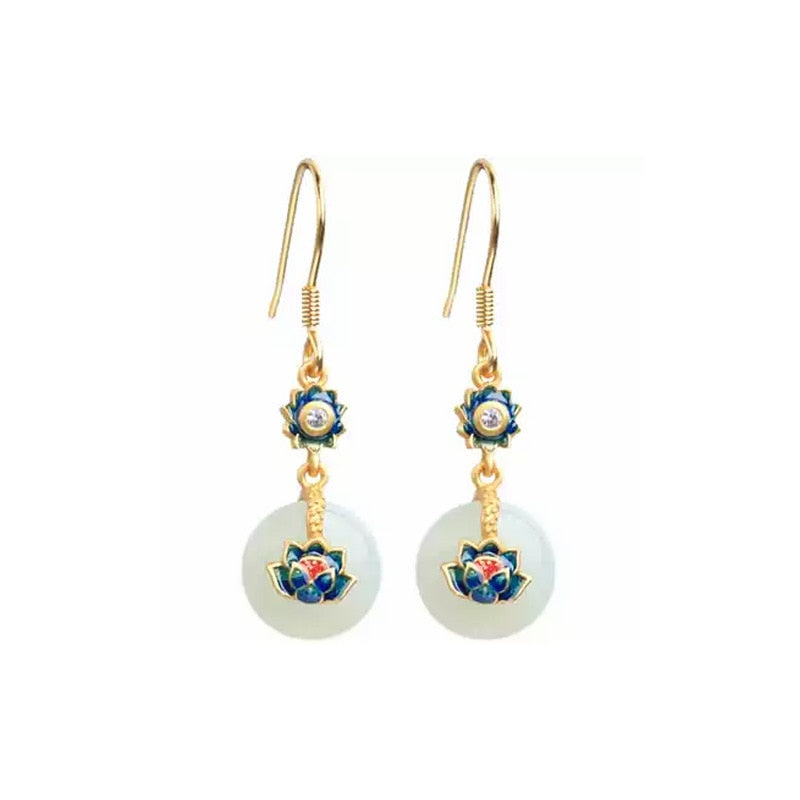 Natural Crystal Stone Lotus Pendant Earrings