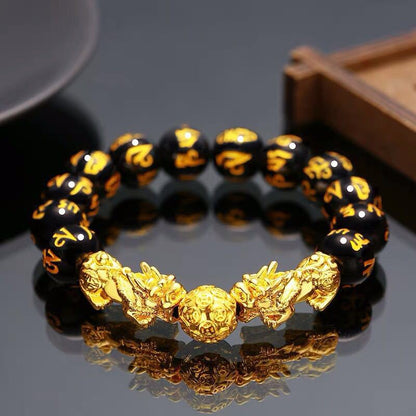 Feng Shui Mens Lucky Prayer Beads Pixiu Bracelet