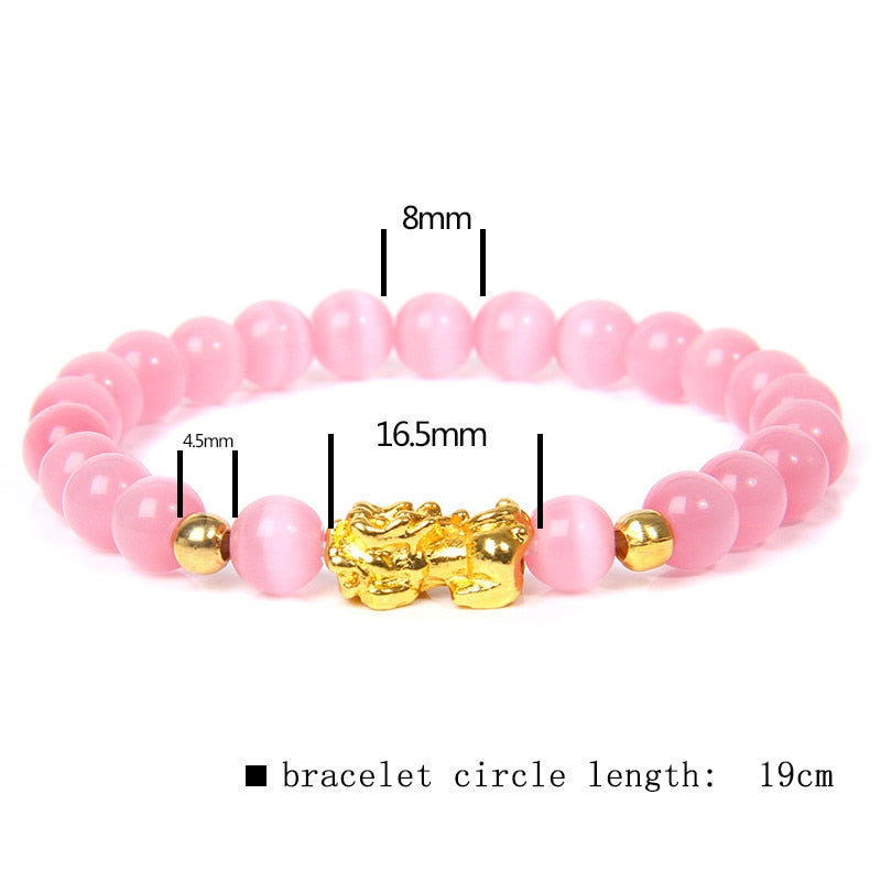 Feng Shui Stone Beads Pixiu Bracelet Pink