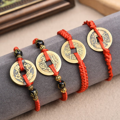 Lucky Red String Feng Shui Copper Coin Bracelet