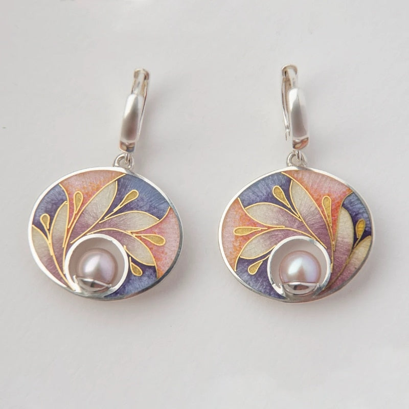 Pendientes pintados de esmalte retro chino