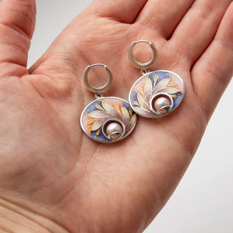 Pendientes pintados de esmalte retro chino