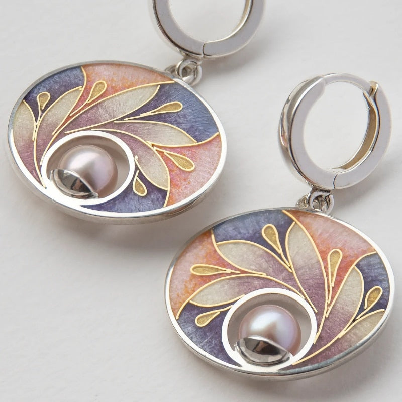Pendientes pintados de esmalte retro chino