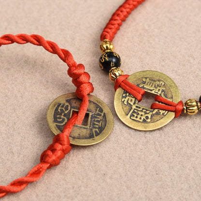 Lucky Red String Feng Shui Copper Coin Bracelet
