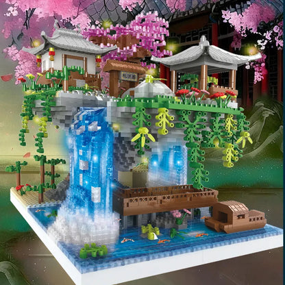 Creative Peach Blossom Pond DIY Model Building Blocks Bricks Toys