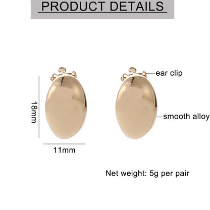 Golden Vintage Oval Glossy Metal Minimalist Clip on Earrings