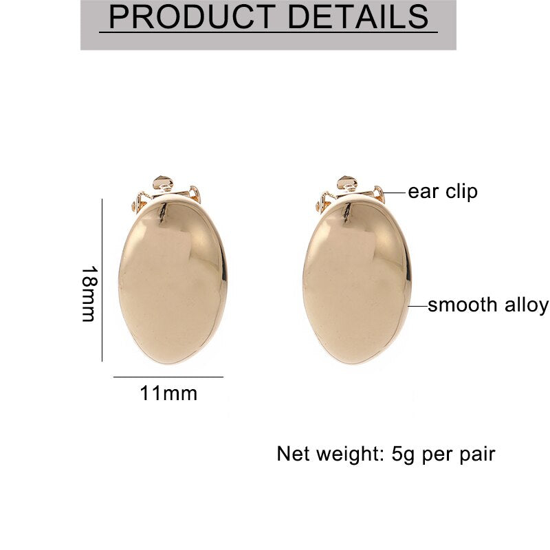Golden Vintage Oval Glossy Metal Minimalist Clip on Earrings