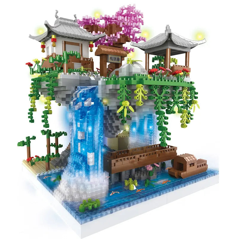 Creative Peach Blossom Pond DIY Model Building Blocks Bricks Toys