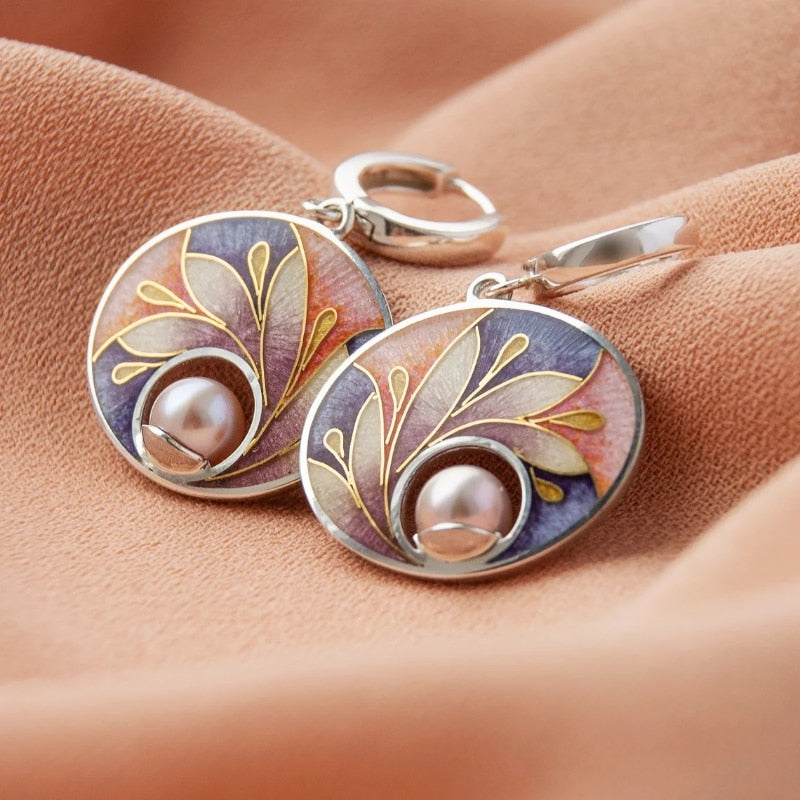 Pendientes pintados de esmalte retro chino